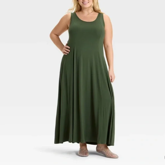 Ava & Viv | Dresses | Ava Viv Womens Seamed Sleeveless Knit Maxi Dress X  Plus Dark Olive Green New | Poshmark
